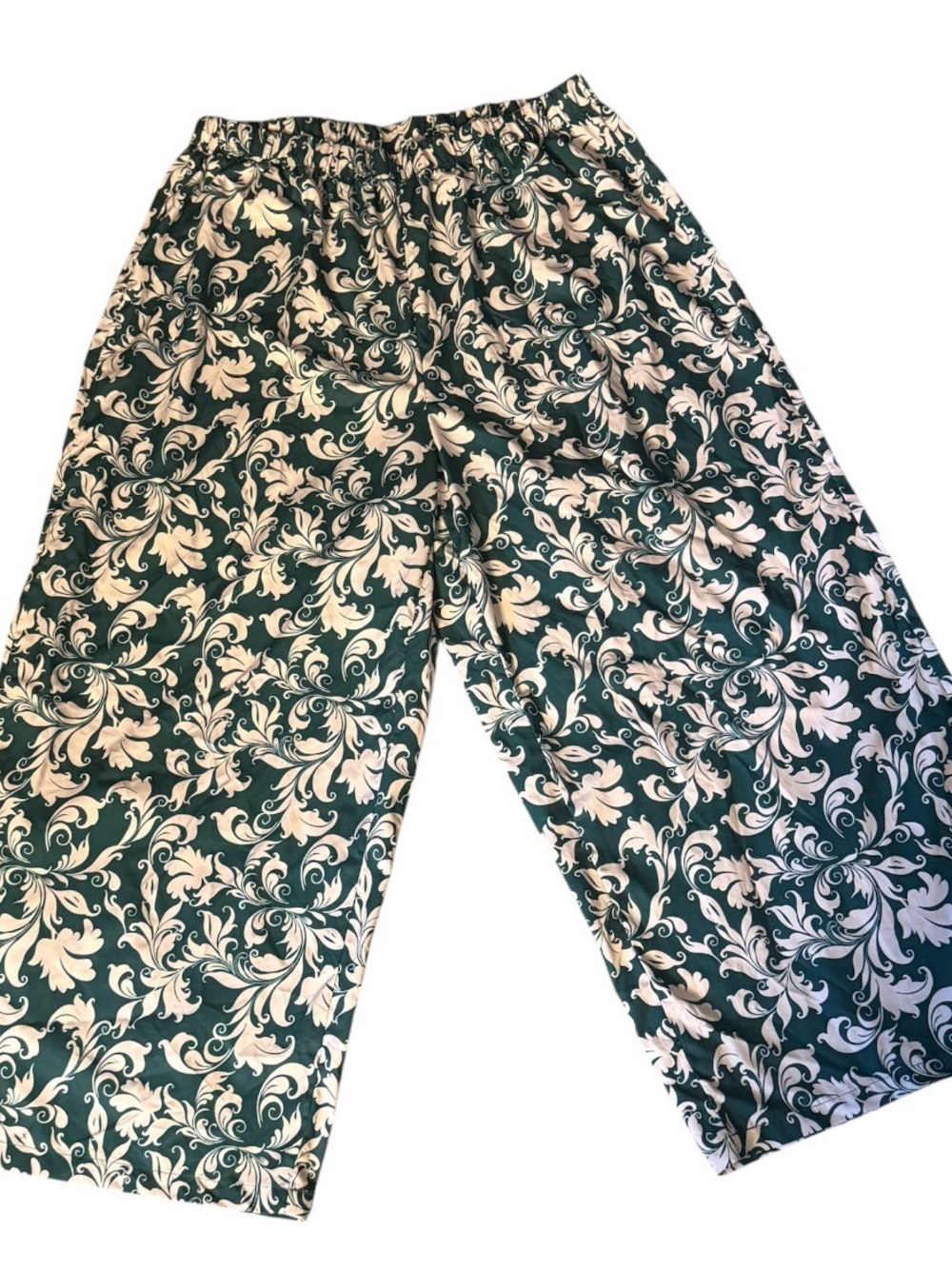 SHEIN VTG Style Green/Cream floral scroll print relaxed wide legs silhouette 3XL